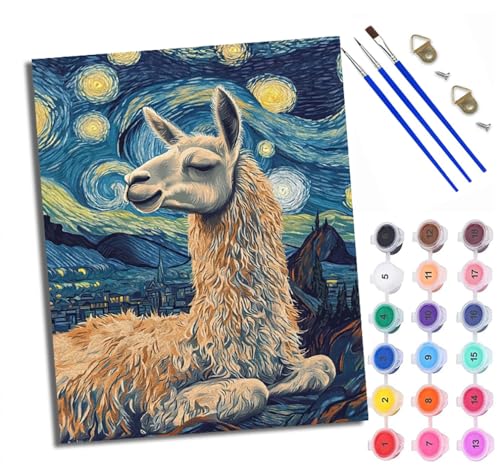 WXRWANG Malen Nach Zahlen DIY auf Leinwand Kit für Anfänger Abstraktes Mondlicht-Alpaka Mit Acryl Farben und Premium Pinsel 40x50CM Home Deko oder Geburtstag Weihnachten Geschenk von WXRWANG