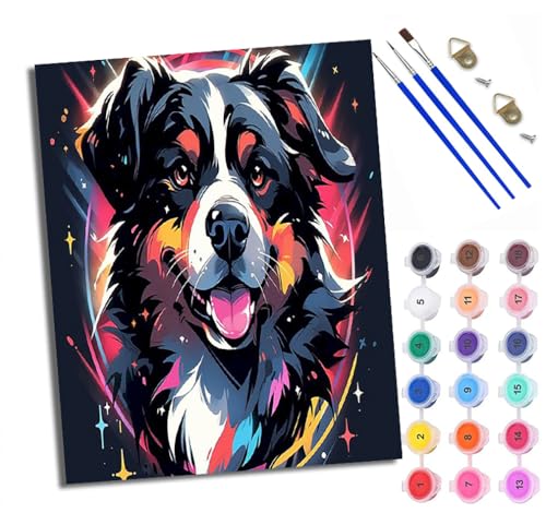 WXRWANG Malen Nach Zahlen DIY auf Leinwand Kit für Anfänger Glücklicher wunderschöner Welpe Mit Acryl Farben und Premium Pinsel 40x50CM Home Deko oder Geburtstag Weihnachten Geschenk von WXRWANG