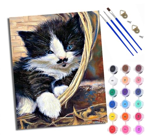 WXRWANG Malen Nach Zahlen DIY auf Leinwand Kit für Anfänger Treppe Kuh Kätzchen Mit Acryl Farben und Premium Pinsel 40x50CM Home Deko oder Geburtstag Weihnachten Geschenk von WXRWANG