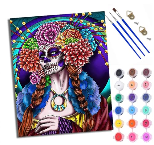 WXRWANG Malen Nach Zahlen Erwachsene Paint by Numbers Malen Nach Zahlen mit Pinseln und Acrylfarben Blumengeistgesicht Frau Handgemalte Ölgemälde Leinwand für Home Décor Ohne Rahmen von WXRWANG