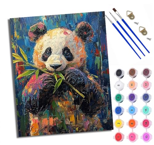 WXRWANG Malen Nach Zahlen Erwachsene Paint by Numbers Malen Nach Zahlen mit Pinseln und Acrylfarben Großer Panda frisst Bambus Handgemalte Ölgemälde Leinwand für Home Décor Ohne Rahmen von WXRWANG