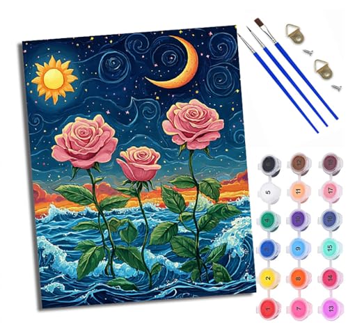 WXRWANG Malen Nach Zahlen Erwachsene Paint by Numbers Malen Nach Zahlen mit Pinseln und Acrylfarben Seerosennacht Handgemalte Ölgemälde Leinwand für Home Décor Ohne Rahmen von WXRWANG