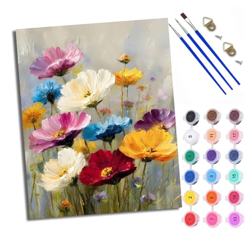 WXRWANG Malen Nach Zahlen ErwachseneBunte Blumen DIY handgemaltes Ölgemälde Set für Anfänger und Erwachsene Acrylfarbe Kreative Heimdekoration Geschenk Weihnachten von WXRWANG