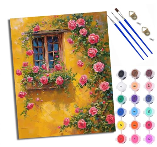 WXRWANG Malen Nach Zahlen ErwachseneBunte Blumen am Fenster DIY handgemaltes Ölgemälde Set für Anfänger und Erwachsene Acrylfarbe Heimdekoration Geschenk Weihnachten Mit Rahmen WXRWANG Malen Nach Zahlen ErwachseneBunte Blumen am Fenster DIY handgemaltes Ölgemälde Set für Anfänger und Erwachsene Acrylfarbe Heimdekoration Geschenk Weihnachten Mit Rahmen von WXRWANG