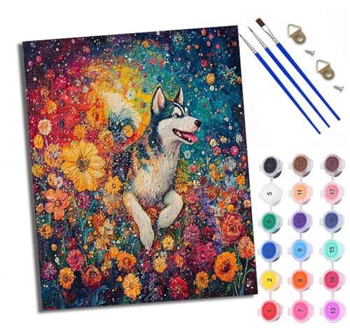 WXRWANG Malen Nach Zahlen ErwachseneBunter Blumengartenwelpe DIY handgemaltes Ölgemälde Set für Anfänger und Erwachsene Acrylfarbe Heimdekoration Geschenk Weihnachten Mit Rahmen WXRWANG Malen Nach Zahlen ErwachseneBunter Blumengartenwelpe DIY handgemaltes Ölgemälde Set für Anfänger und Erwachsene Acrylfarbe Heimdekoration Geschenk Weihnachten Mit Rahmen von WXRWANG