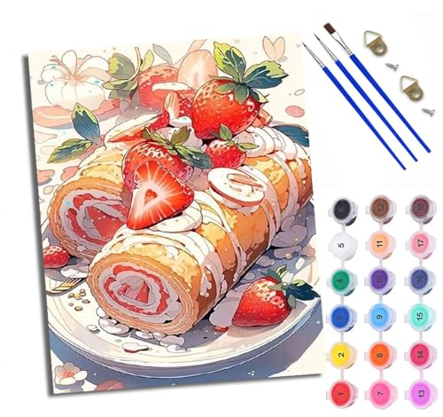 WXRWANG Malen Nach Zahlen ErwachseneErdbeer-Rollkuchen DIY handgemaltes Ölgemälde Set für Anfänger und Erwachsene Acrylfarbe Heimdekoration Geschenk Weihnachten Mit Rahmen WXRWANG Malen Nach Zahlen ErwachseneErdbeer-Rollkuchen DIY handgemaltes Ölgemälde Set für Anfänger und Erwachsene Acrylfarbe Heimdekoration Geschenk Weihnachten Mit Rahmen von WXRWANG