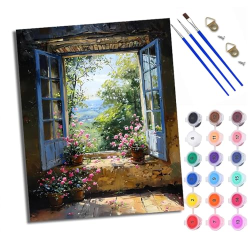 WXRWANG Malen Nach Zahlen ErwachseneFensterbank Blumentopf Blumen DIY handgemaltes Ölgemälde Set für Anfänger und Erwachsene Acrylfarbe Heimdekoration Geschenk Weihnachten Mit Rahmen WXRWANG Malen Nach Zahlen ErwachseneFensterbank Blumentopf Blumen DIY handgemaltes Ölgemälde Set für Anfänger und Erwachsene Acrylfarbe Heimdekoration Geschenk Weihnachten Mit Rahmen von WXRWANG