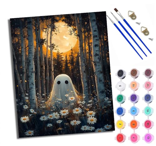 WXRWANG Malen Nach Zahlen ErwachseneGeist in den Blumen unter dem Mond DIY handgemaltes Ölgemälde Set für Anfänger und Erwachsene Acrylfarbe Kreative Heimdekoration Geschenk Weihnachten von WXRWANG
