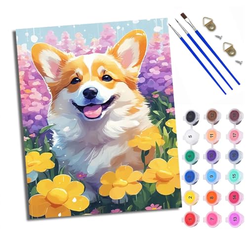 WXRWANG Malen Nach Zahlen ErwachseneGlücklicher Corgi in den Blumen DIY handgemaltes Ölgemälde Set für Anfänger und Erwachsene Acrylfarbe Kreative Heimdekoration Geschenk Weihnachten WXRWANG Malen Nach Zahlen ErwachseneGlücklicher Corgi in den Blumen DIY handgemaltes Ölgemälde Set für Anfänger und Erwachsene Acrylfarbe Kreative Heimdekoration Geschenk Weihnachten von WXRWANG