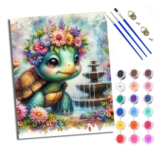 WXRWANG Malen Nach Zahlen ErwachseneKleine Schildkröte bunte Blumen DIY handgemaltes Ölgemälde Set für Anfänger und Erwachsene Acrylfarbe Kreative Heimdekoration Geschenk Weihnachten von WXRWANG