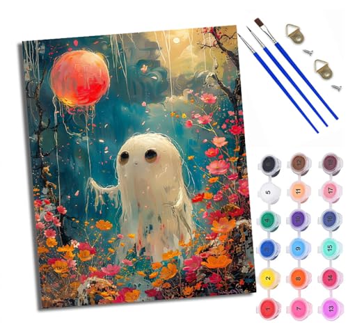 WXRWANG Malen Nach Zahlen ErwachseneKleines Gespenst in den Blumen DIY handgemaltes Ölgemälde Set für Anfänger und Erwachsene Acrylfarbe Kreative Heimdekoration Geschenk Weihnachten von WXRWANG