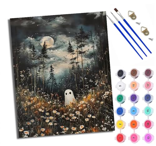 WXRWANG Malen Nach Zahlen ErwachseneKleines Gespenst in den Blumen DIY handgemaltes Ölgemälde Set für Anfänger und Erwachsene Acrylfarbe Kreative Heimdekoration Geschenk Weihnachten von WXRWANG