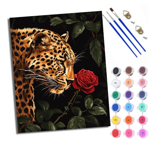 WXRWANG Malen Nach Zahlen ErwachseneRote Rose und Leopard DIY handgemaltes Ölgemälde Set für Anfänger und Erwachsene Acrylfarbe Heimdekoration Geschenk Weihnachten Mit Rahmen WXRWANG Malen Nach Zahlen ErwachseneRote Rose und Leopard DIY handgemaltes Ölgemälde Set für Anfänger und Erwachsene Acrylfarbe Heimdekoration Geschenk Weihnachten Mit Rahmen von WXRWANG