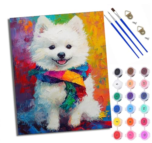 WXRWANG Malen Nach Zahlen ErwachseneSamojede trägt einen Schal DIY handgemaltes Ölgemälde Set für Anfänger und Erwachsene Acrylfarbe Heimdekoration Geschenk Weihnachten Mit Rahmen WXRWANG Malen Nach Zahlen ErwachseneSamojede trägt einen Schal DIY handgemaltes Ölgemälde Set für Anfänger und Erwachsene Acrylfarbe Heimdekoration Geschenk Weihnachten Mit Rahmen von WXRWANG