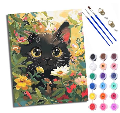 WXRWANG Malen Nach Zahlen ErwachseneSüße schwarze Katze in Blumen DIY handgemaltes Ölgemälde Set für Anfänger und Erwachsene Acrylfarbe Heimdekoration Geschenk Weihnachten Mit Rahmen WXRWANG Malen Nach Zahlen ErwachseneSüße schwarze Katze in Blumen DIY handgemaltes Ölgemälde Set für Anfänger und Erwachsene Acrylfarbe Heimdekoration Geschenk Weihnachten Mit Rahmen von WXRWANG