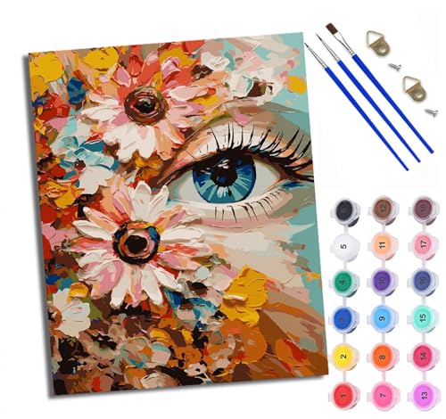WXRWANG Malen Nach Zahlen Für Erwachsene Blumen Abstrakte Augen Malen Nach Zahlen Erwachsene Malen Nach Zahlen DIY Malen-Nach-Zahlen Kits Rahmenlose Leinwand Mit 3 Pinseln - 16 * 20 Zoll von WXRWANG