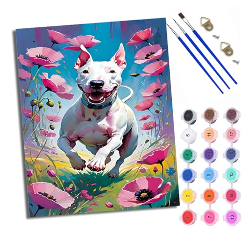 WXRWANG Malen Nach Zahlen Für Erwachsene Bullterrier Malen Nach Zahlen Erwachsene Malen Nach Zahlen DIY Malen-Nach-Zahlen Kits Rahmenlose Leinwand Mit 3 Pinseln - 16 * 20 Zoll von WXRWANG