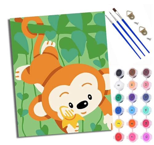 WXRWANG Malen Nach Zahlen Für Erwachsene Cartoon-Affe Malen Nach Zahlen Erwachsene Malen Nach Zahlen DIY Malen-Nach-Zahlen Kits Rahmenlose Leinwand Mit 3 Pinseln - 16 * 20 Zoll von WXRWANG