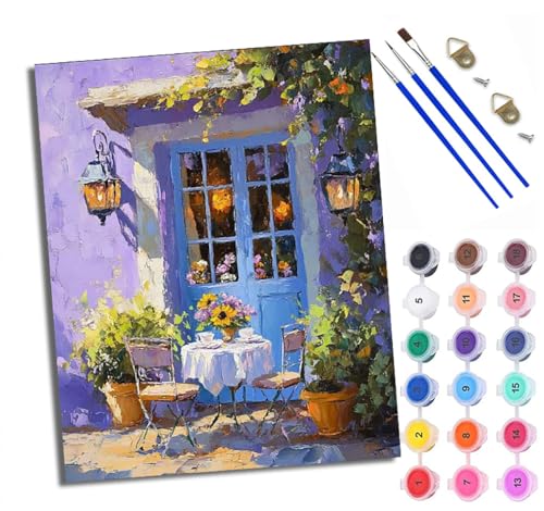 WXRWANG Malen Nach Zahlen Für Erwachsene Farbe des Blumenladenhauses Malen Nach Zahlen Erwachsene Malen Nach Zahlen DIY Malen-Nach-Zahlen Kits Mit 3 Pinseln - 16 * 20 Zoll Mit Rahmen von WXRWANG