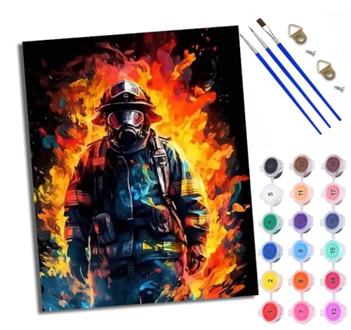 WXRWANG Malen Nach Zahlen Für Erwachsene Feuerwehrmann in Flammen Malen Nach Zahlen Erwachsene Malen Nach Zahlen DIY Malen-Nach-Zahlen Kits Rahmenlose Leinwand Mit 3 Pinseln - 16 * 20 Zoll von WXRWANG