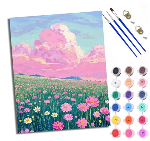 WXRWANG Malen Nach Zahlen Für Erwachsene Gänseblümchen Malen Nach Zahlen Erwachsene Malen Nach Zahlen DIY Malen-Nach-Zahlen Kits Mit 3 Pinseln - 16 * 20 Zoll Mit Rahmen von WXRWANG