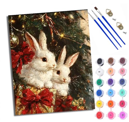 WXRWANG Malen Nach Zahlen Für Erwachsene Geschenk Weihnachtshase Malen Nach Zahlen Erwachsene Malen Nach Zahlen DIY Malen-Nach-Zahlen Kits Mit 3 Pinseln - 16 * 20 Zoll Mit Rahmen von WXRWANG