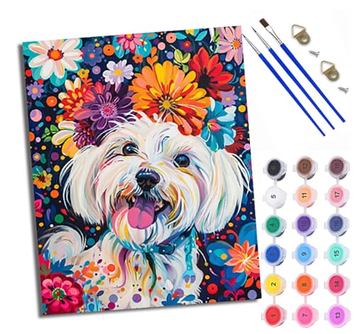 WXRWANG Malen Nach Zahlen Für Erwachsene Glücklicher Bichon Frise mit Blumen Malen Nach Zahlen Erwachsene Malen Nach Zahlen DIY Malen-Nach-Zahlen Kits Mit 3 Pinseln - 16 * 20 Zoll Mit Rahmen WXRWANG Malen Nach Zahlen Für Erwachsene Glücklicher Bichon Frise mit Blumen Malen Nach Zahlen Erwachsene Malen Nach Zahlen DIY Malen-Nach-Zahlen Kits Mit 3 Pinseln - 16 * 20 Zoll Mit Rahmen von WXRWANG