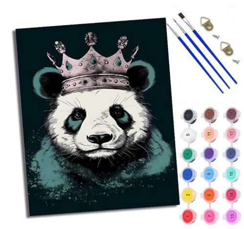 WXRWANG Malen Nach Zahlen Für Erwachsene Großer Panda trägt eine Krone Malen Nach Zahlen Erwachsene Malen Nach Zahlen DIY Malen-Nach-Zahlen Kits Rahmenlose Leinwand Mit 3 Pinseln - 16 * 20 Zoll von WXRWANG