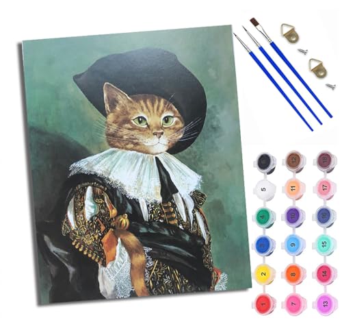 WXRWANG Malen Nach Zahlen Für Erwachsene Retro Gentleman Kätzchen Malen Nach Zahlen Erwachsene Malen Nach Zahlen DIY Malen-Nach-Zahlen Kits Mit 3 Pinseln - 16 * 20 Zoll Mit Rahmen von WXRWANG
