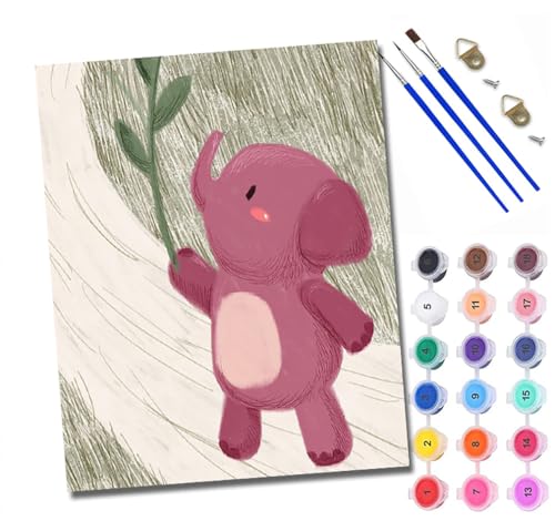 WXRWANG Malen Nach Zahlen Für Erwachsene Rosa süßer Elefant Malen Nach Zahlen Erwachsene Malen Nach Zahlen DIY Malen-Nach-Zahlen Kits Mit 3 Pinseln - 16 * 20 Zoll Mit Rahmen von WXRWANG