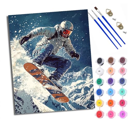 WXRWANG Malen Nach Zahlen Für Erwachsene Ski fahrender Junge Malen Nach Zahlen Erwachsene Malen Nach Zahlen DIY Malen-Nach-Zahlen Kits Mit 3 Pinseln - 16 * 20 Zoll Mit Rahmen von WXRWANG