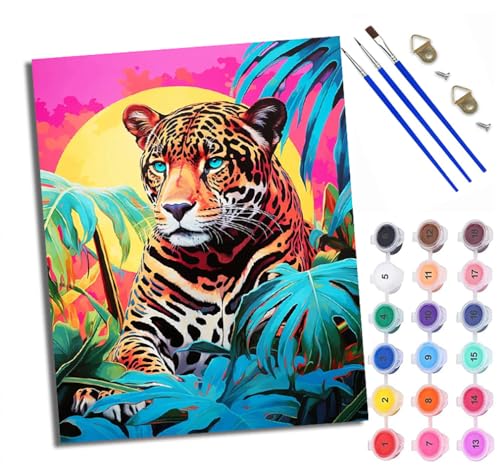 WXRWANG Malen Nach Zahlen Für Erwachsene Tiger Farbe Cartoon Regenwald Malen Nach Zahlen Erwachsene Malen Nach Zahlen DIY Malen-Nach-Zahlen Kits Mit 3 Pinseln - 16 * 20 Zoll Mit Rahmen von WXRWANG