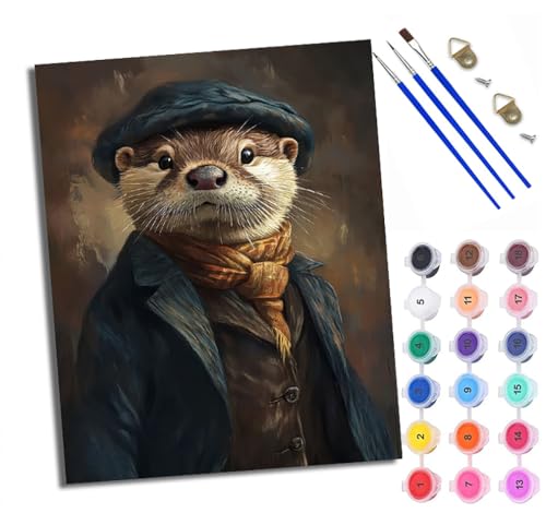 WXRWANG Malen Nach Zahlen Für Erwachsene Vintage Gentleman Otter Malen Nach Zahlen Erwachsene Malen Nach Zahlen DIY Malen-Nach-Zahlen Kits Mit 3 Pinseln - 16 * 20 Zoll Mit Rahmen von WXRWANG
