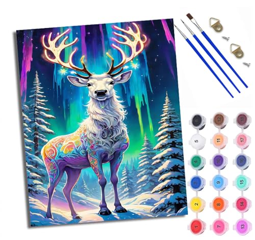 WXRWANG Malen Nach Zahlen Für Erwachsene Winterlanghornhirsch Malen Nach Zahlen Erwachsene Malen Nach Zahlen DIY Malen-Nach-Zahlen Kits Mit 3 Pinseln - 16 * 20 Zoll Mit Rahmen von WXRWANG
