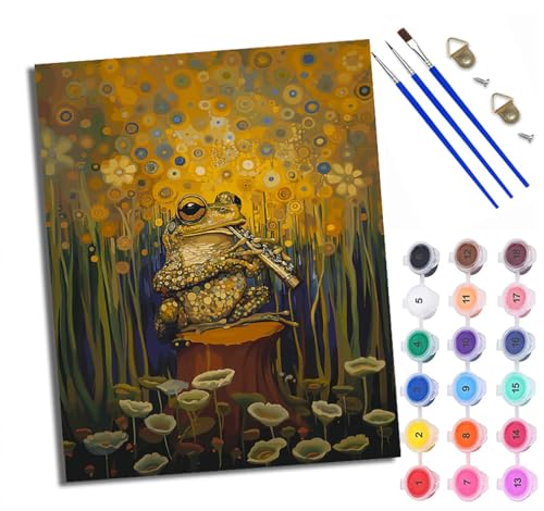 WXRWANG Malen nach Zahlen Erwachsene Malsets für Erwachsene mit PinselnFrosch spielt Flöte im Teich Malen nach Zahlen auf Leinwand Acryl Pigment Kunsthandwerk 40 x 50 cm(rahmenlos) von WXRWANG