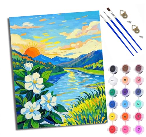 WXRWANG Malen nach Zahlen Erwachsene Malsets für Erwachsene mit PinselnSun River Blumen Malen nach Zahlen auf Leinwand Acryl Pigment Kunsthandwerk 40 x 50 cm(rahmenlos) von WXRWANG