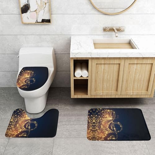 Badematten-Set, Motiv: goldene Musiknote mit glänzendem Sternendruck, 3-teilig, super plüschig, rutschfest, WC-Vorleger von WXWJSHMGC