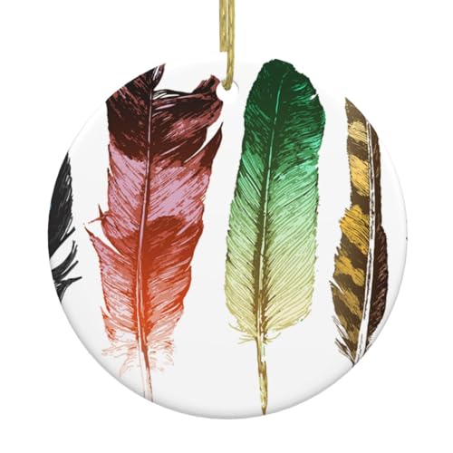 Bunte handgezeichnete Federn auf weißem Druck, Weihnachtsschmuck, Paar, Geschenke für Sie und Ihn, Weihnachtsbaumdekoration, Keramik, hängende Ornamente, Jahrestag Bunte handgezeichnete Federn auf weißem Druck, Weihnachtsschmuck, Paar, Geschenke für Sie und Ihn, Weihnachtsbaumdekoration, Keramik, hängende Ornamente, Jahrestag von WXWJSHMGC