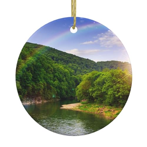 Mountain Valley mit Regenbogen-Druck, Weihnachtsschmuck, Geschenk für Sie und Ihn, Weihnachtsbaumschmuck, Keramik, hängende Ornamente, Jahrestag Mountain Valley mit Regenbogen-Druck, Weihnachtsschmuck, Geschenk für Sie und Ihn, Weihnachtsbaumschmuck, Keramik, hängende Ornamente, Jahrestag von WXWJSHMGC