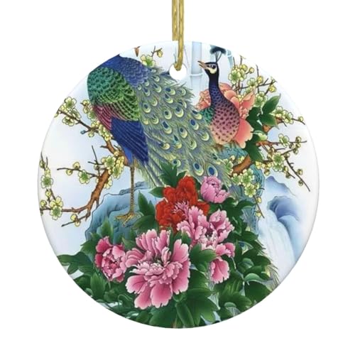 Pfauen-Aufdruck, Weihnachtsschmuck, Paar, Geschenke für Sie und Ihn, Weihnachtsbaumschmuck, Keramik, hängende Ornamente, Jahrestag Pfauen-Aufdruck, Weihnachtsschmuck, Paar, Geschenke für Sie und Ihn, Weihnachtsbaumschmuck, Keramik, hängende Ornamente, Jahrestag von WXWJSHMGC