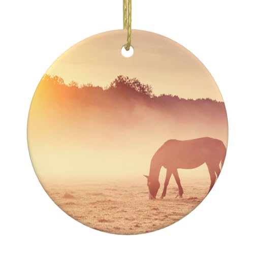 Pferde auf der Weide bei Sonnenuntergang Druck Weihnachtsschmuck Paar Geschenke für Sie und Ihn, Weihnachtsbaumschmuck, Keramik, hängende Ornamente, Jahrestag Pferde auf der Weide bei Sonnenuntergang Druck Weihnachtsschmuck Paar Geschenke für Sie und Ihn, Weihnachtsbaumschmuck, Keramik, hängende Ornamente, Jahrestag von WXWJSHMGC