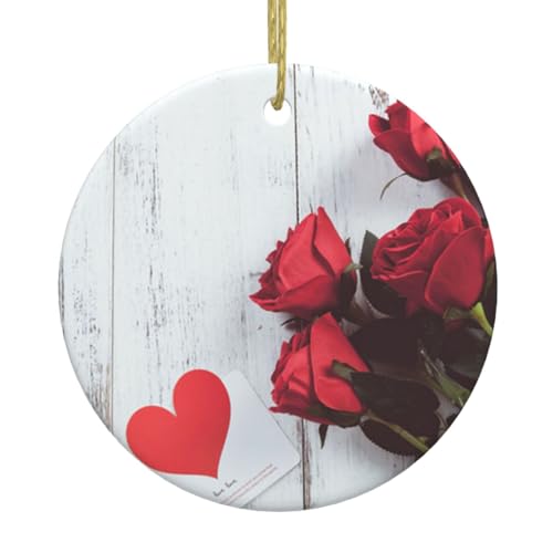 Rosen-Blumendruck, Weihnachtsschmuck, Paar, Geschenke für Sie und Ihn, Weihnachtsbaumschmuck, Keramik, hängende Ornamente, Jahrestag Rosen-Blumendruck, Weihnachtsschmuck, Paar, Geschenke für Sie und Ihn, Weihnachtsbaumschmuck, Keramik, hängende Ornamente, Jahrestag von WXWJSHMGC