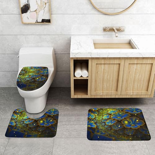 WXWJSHMGC Badematten-Set, 3-teilig, super plüschig, rutschfest, WC-Vorleger, Blau / goldfarben von WXWJSHMGC