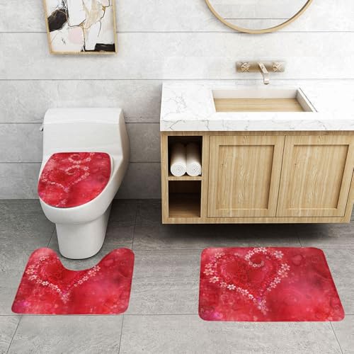 WXWJSHMGC Badematten-Set, Blumendekoration, Herzmuster, 3-teilig, super plüschig, rutschfest, WC-Vorleger von WXWJSHMGC
