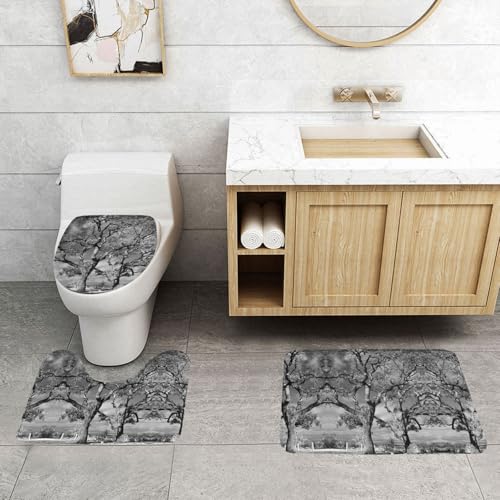 WXWJSHMGC Badematten-Set, Eichenpflanzen-Druck, 3-teilig, super Plüsch, rutschfest, WC-Vorleger von WXWJSHMGC