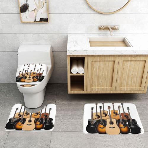 WXWJSHMGC Badematten-Set, Motiv: Gitarre, 3-teilig, super plüschig, rutschfest, WC-Vorleger von WXWJSHMGC