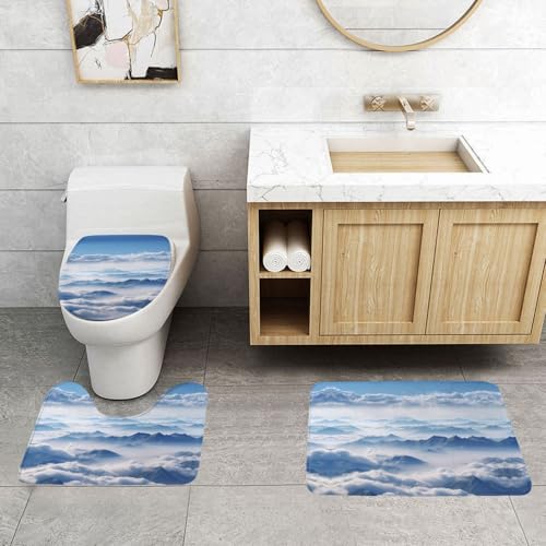 WXWJSHMGC Badematten-Set, Motiv: Landschaft mit Bergen und Wolken, 3-teilig, super plüschig, rutschfest, WC-Vorleger von WXWJSHMGC