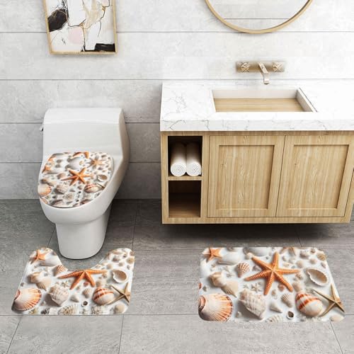 WXWJSHMGC Badematten-Set, Motiv: Muschel, Sandstrand, 3-teilig, super plüschig, rutschfest, WC-Vorleger WXWJSHMGC Badematten-Set, Motiv: Muschel, Sandstrand, 3-teilig, super plüschig, rutschfest, WC-Vorleger von WXWJSHMGC