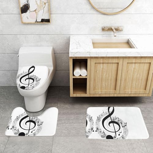 WXWJSHMGC Badematten-Set, Motiv: Musikdruck, 3-teilig, super plüschig, rutschfest, WC-Vorleger von WXWJSHMGC