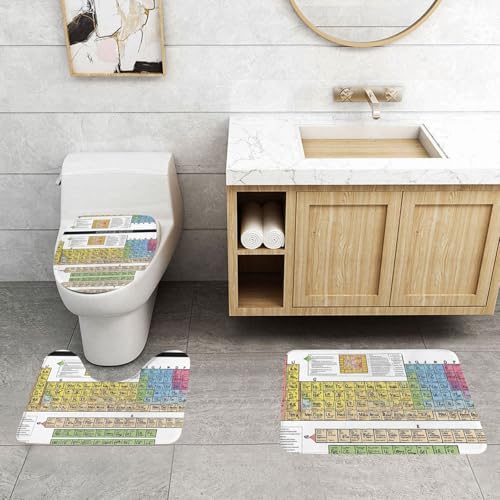 WXWJSHMGC Badematten-Set, Motiv: Periodensystem der Elemente, 3-teilig, super plüschig, rutschfest, WC-Vorleger von WXWJSHMGC